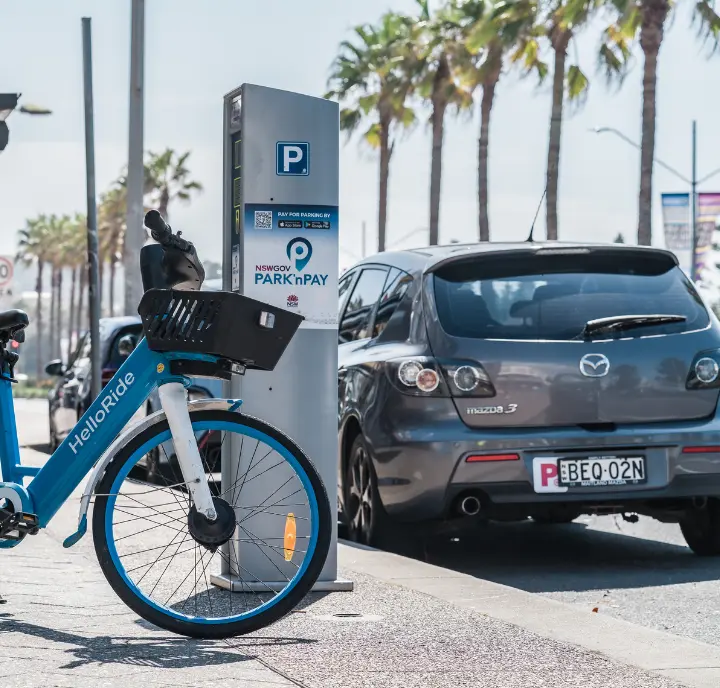 Street parking with bike share and car