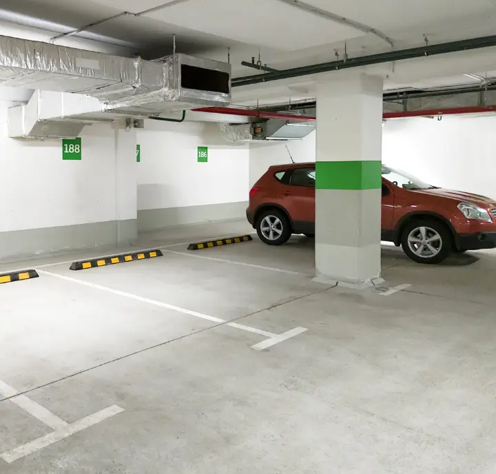 Underground parking garage with available spaces